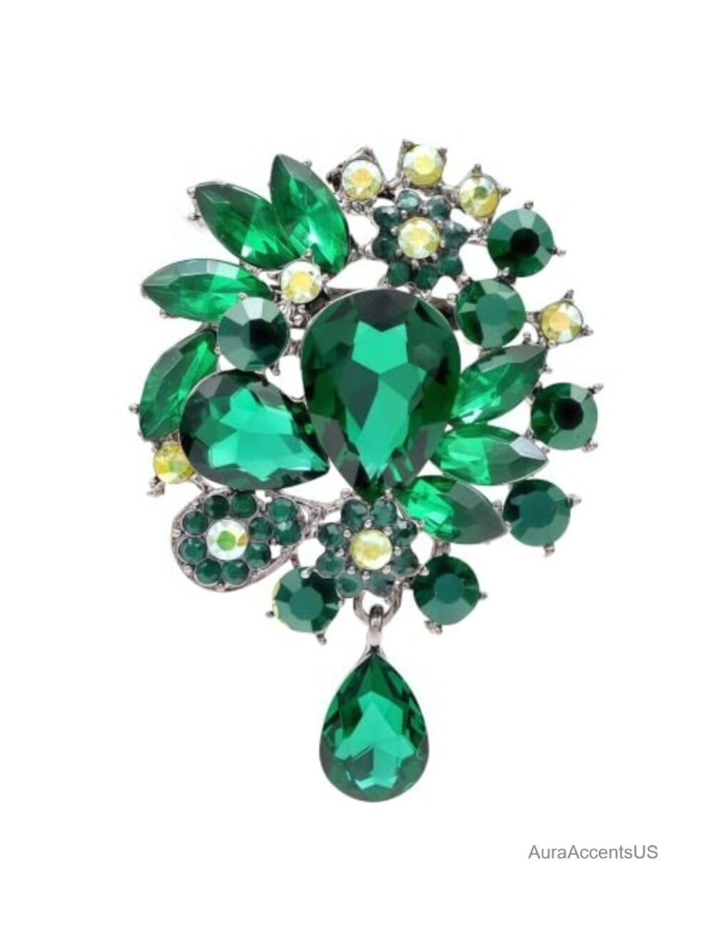 Vintage Crystal Teardrop Brooch Antiqued Gold Tone Bouquet Bridal Party Wedding